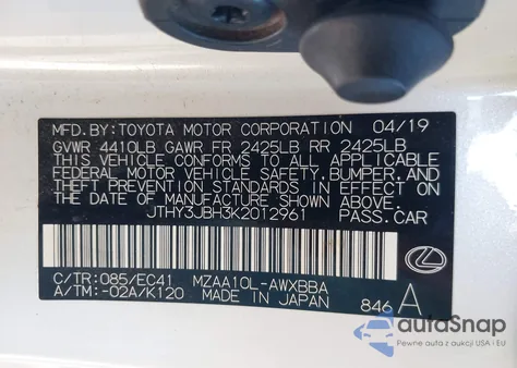 2019 Lexus Ux 200 z USA, uszkodzony, nr VIN JTHY3JBH3K2012961